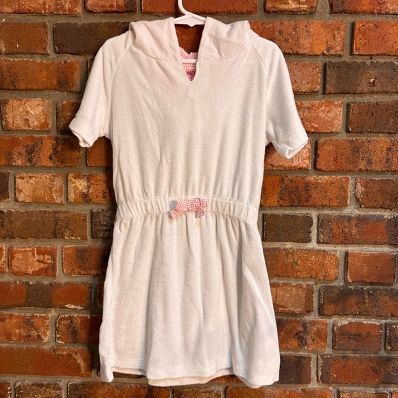 Ruffle Butts girls seersucker terry swim cover up white/pink 6 - Picture 1 of 4